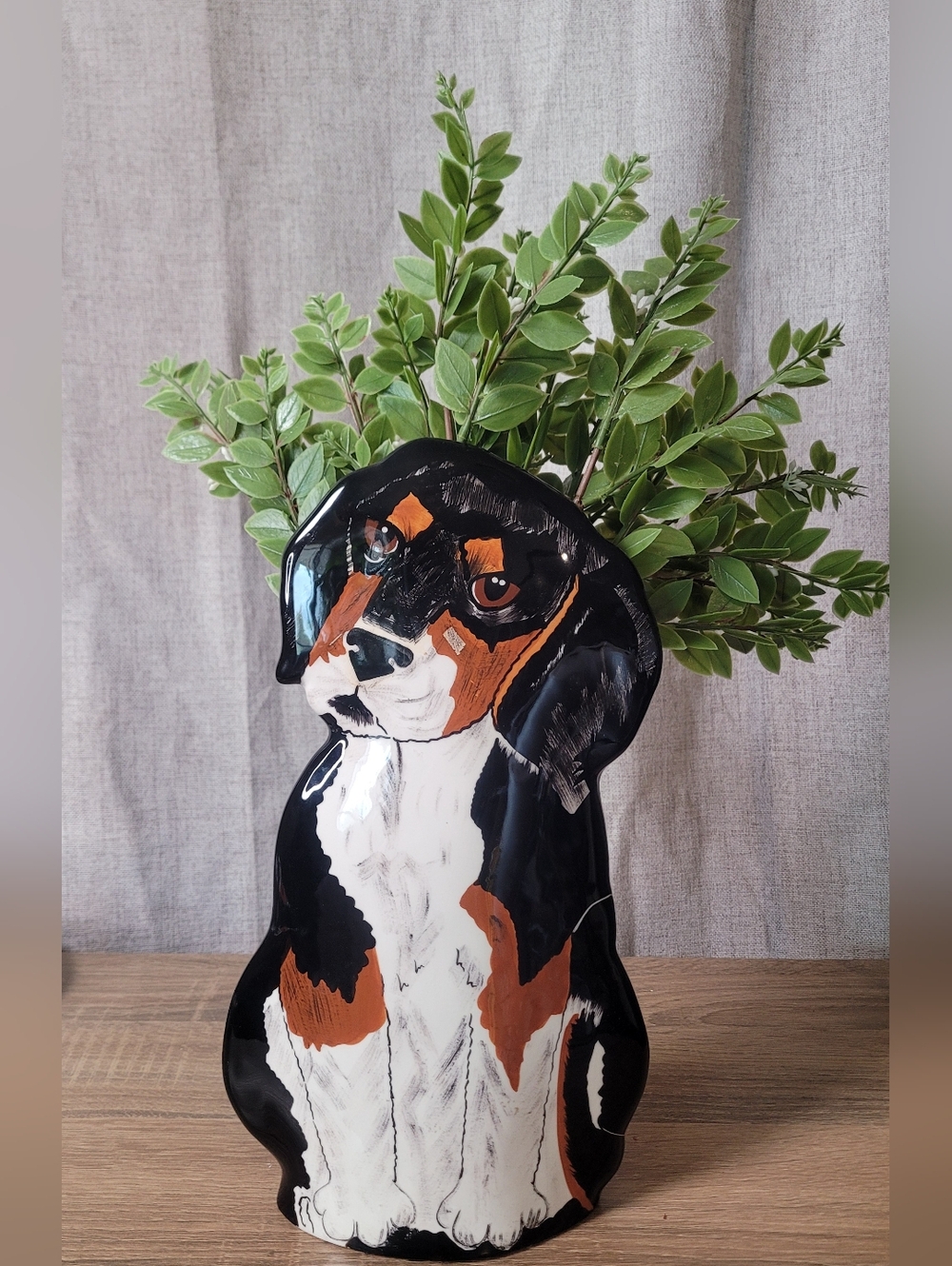 Hand-Painted Tricolor Dog Ceramic Vase Dogs By Nina Burmese Mountain Dog